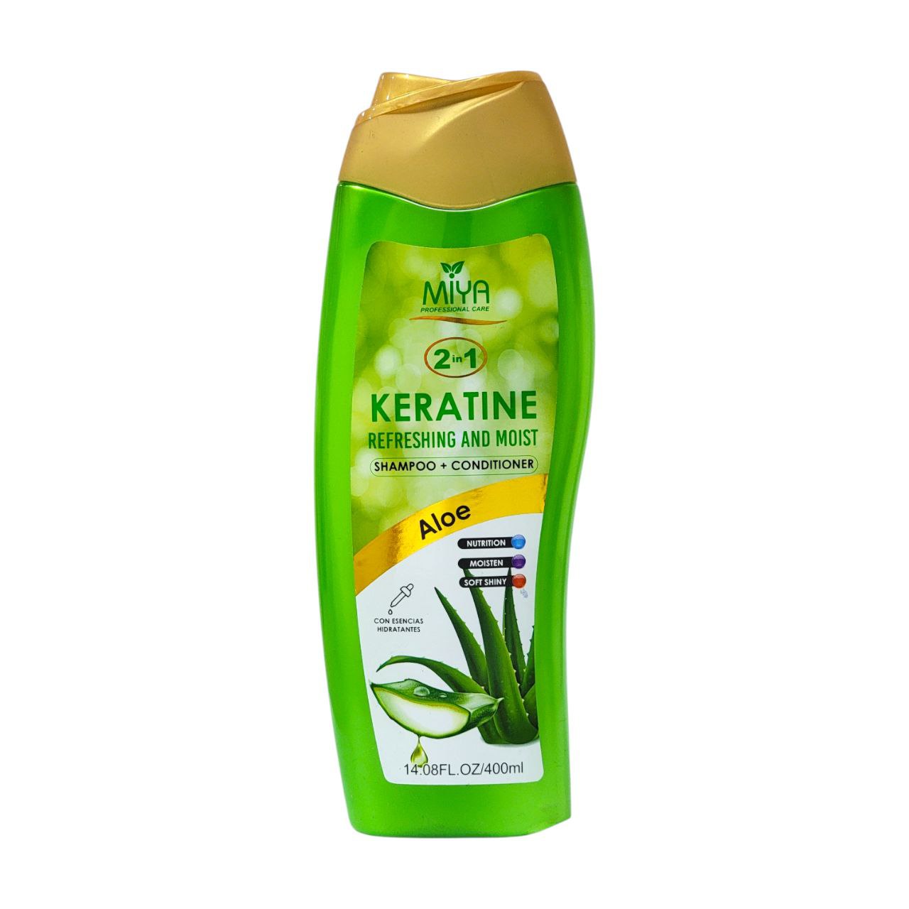 SHAMPOO Y ACONDICIONADOR 2 EN 1 CON QUERATINA Y ALOE VERA MIYA 400ML