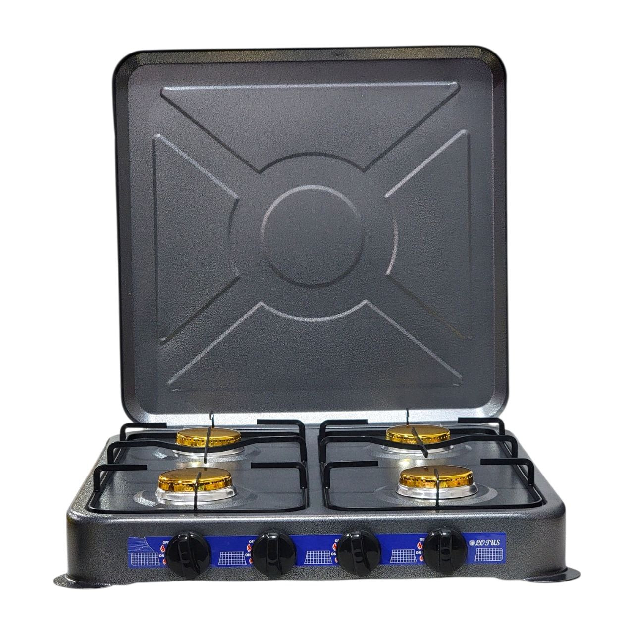 MAQUINA ESTUFA DE GAS DE 4 HORNILLAS CON TAPA LOTUS 51X8X53CM