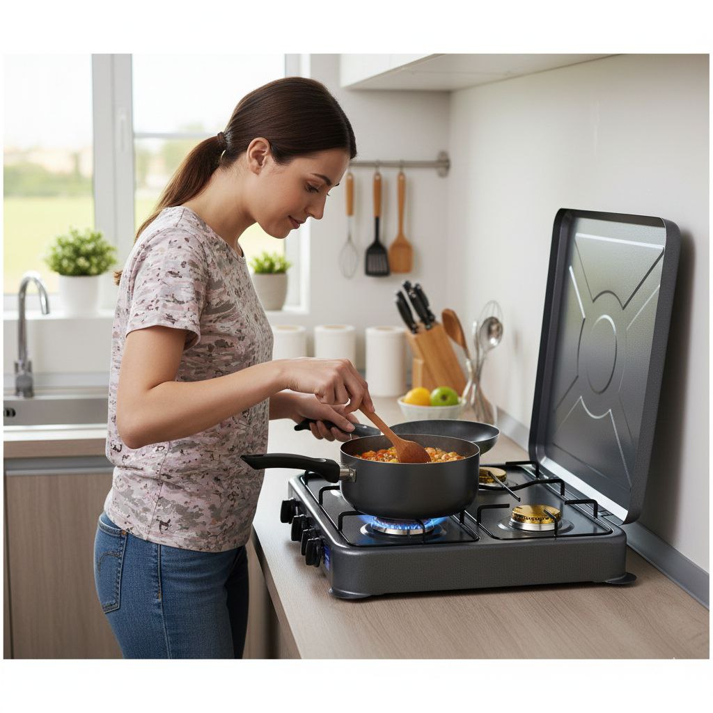 MAQUINA ESTUFA DE GAS DE 4 HORNILLAS CON TAPA LOTUS 51X8X53CM