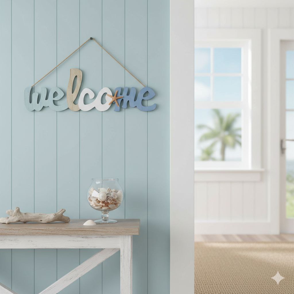 DECORACION LETRERO COLGANTEDE BIENVENIDA DE MADERA 46X15CM