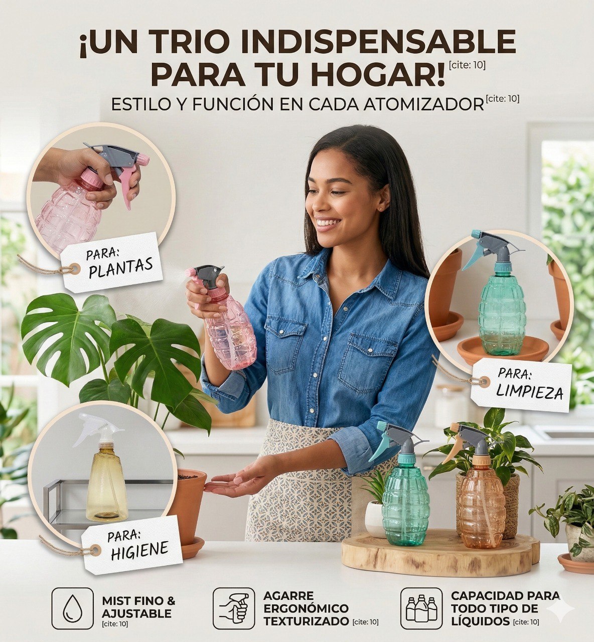 SET DE RECIPIENTES ROCIADORES MULTIUSO 3PCS YUHUA