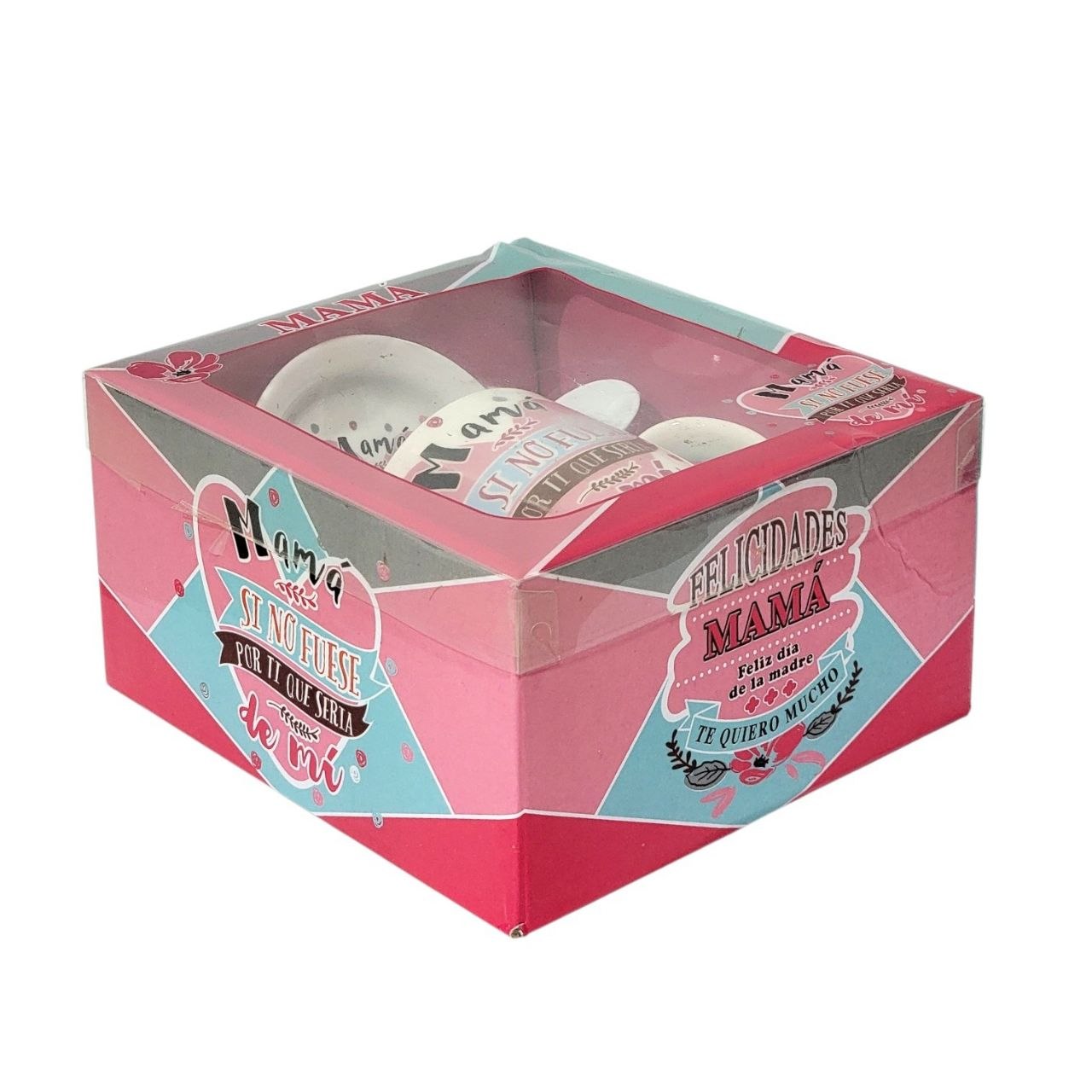 SET DE TAZA DE REGALO CON TEMATICA TE QUIERO MAMÁ 3PCS BENELI HOME