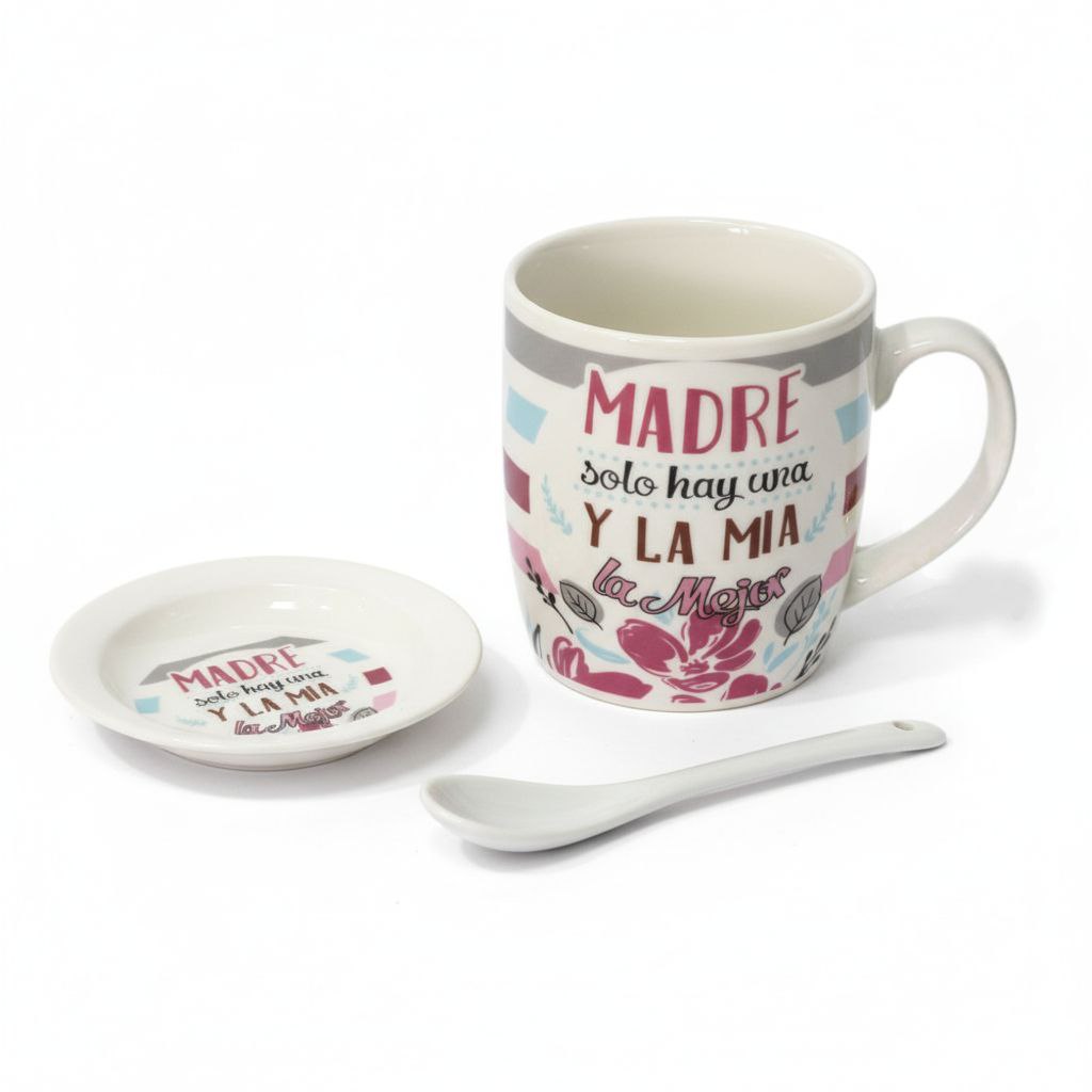 SET DE TAZA DE REGALO CON TEMATICA TE QUIERO MAMÁ 3PCS BENELI HOME