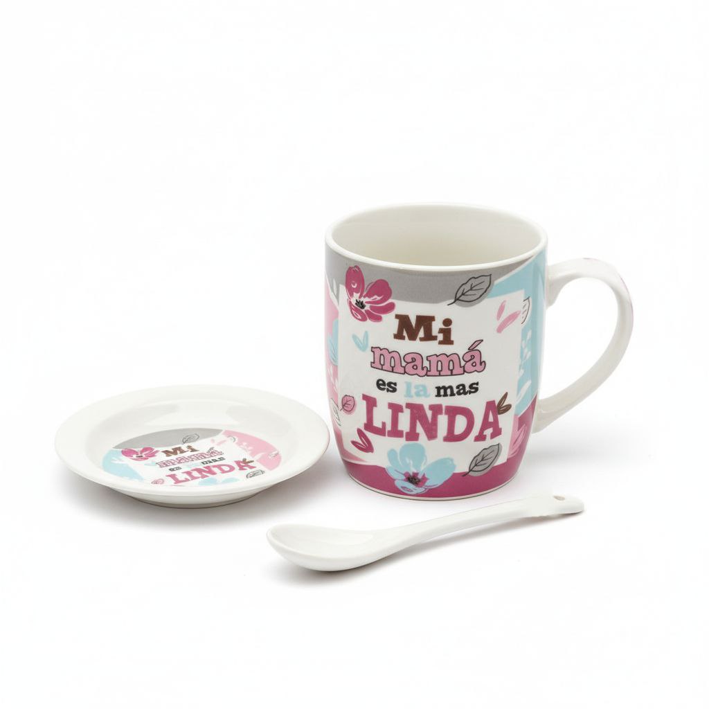 SET DE TAZA DE REGALO CON TEMATICA TE QUIERO MAMÁ 3PCS BENELI HOME