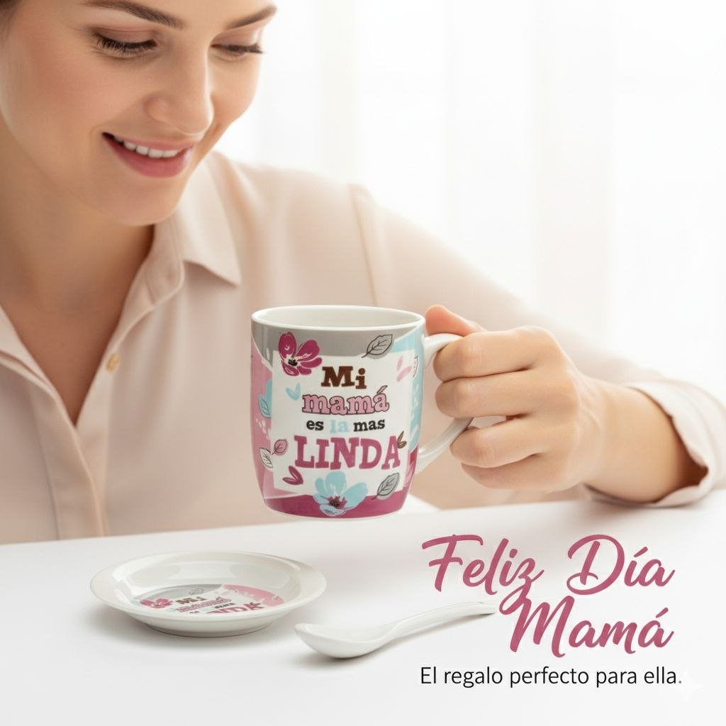 SET DE TAZA DE REGALO CON TEMATICA TE QUIERO MAMÁ 3PCS BENELI HOME