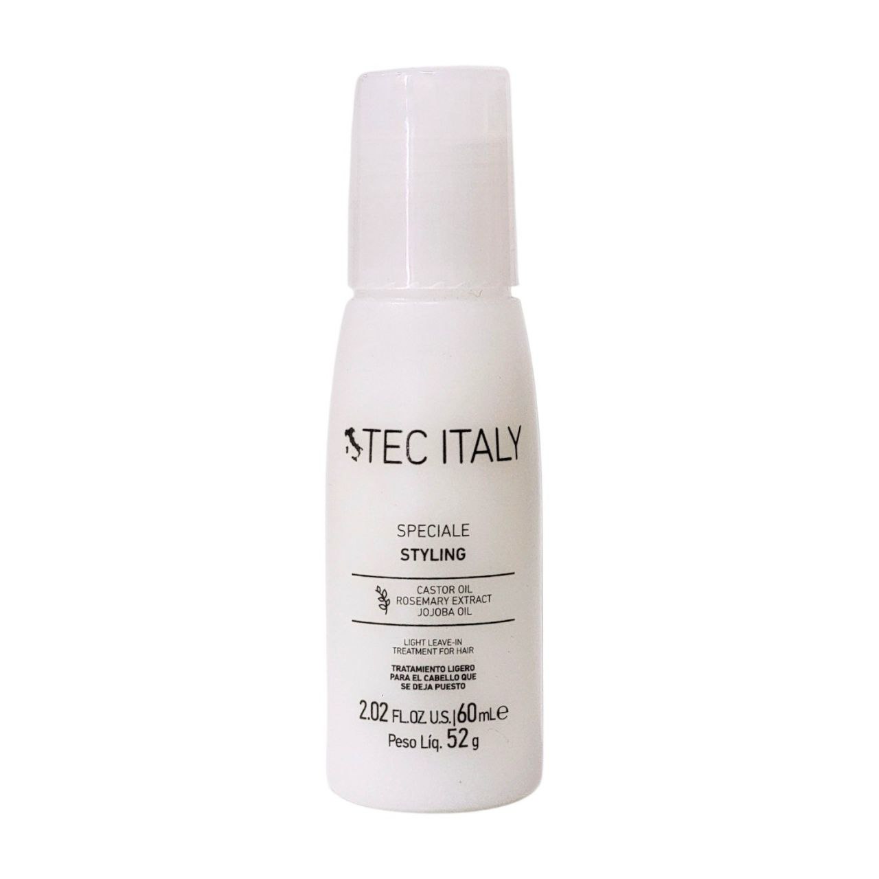 TRATAMIENTO PARA EL CABELLO HIDRATANTE SIN ENJUAGUE CON ACEITE DE RICINO Y JOJOBA Y EXTRACTO DE ROMERO TEC ITALY 60ML