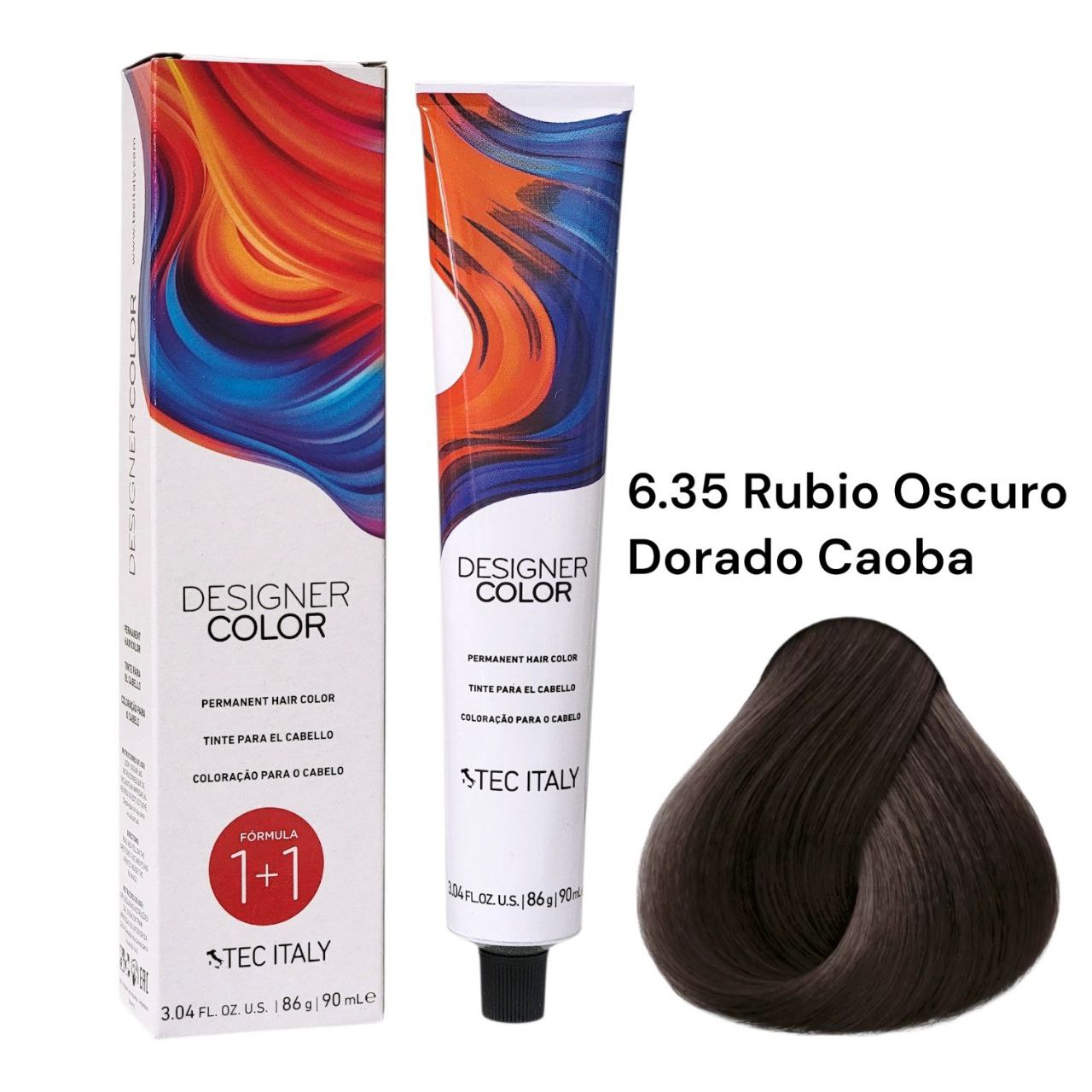 TINTE PERMANENTE PARA EL CABELLO EN CREMA RUBIO OSCURO DORADO CAOBA 6.35 1+1 TEC ITALY 90ML \