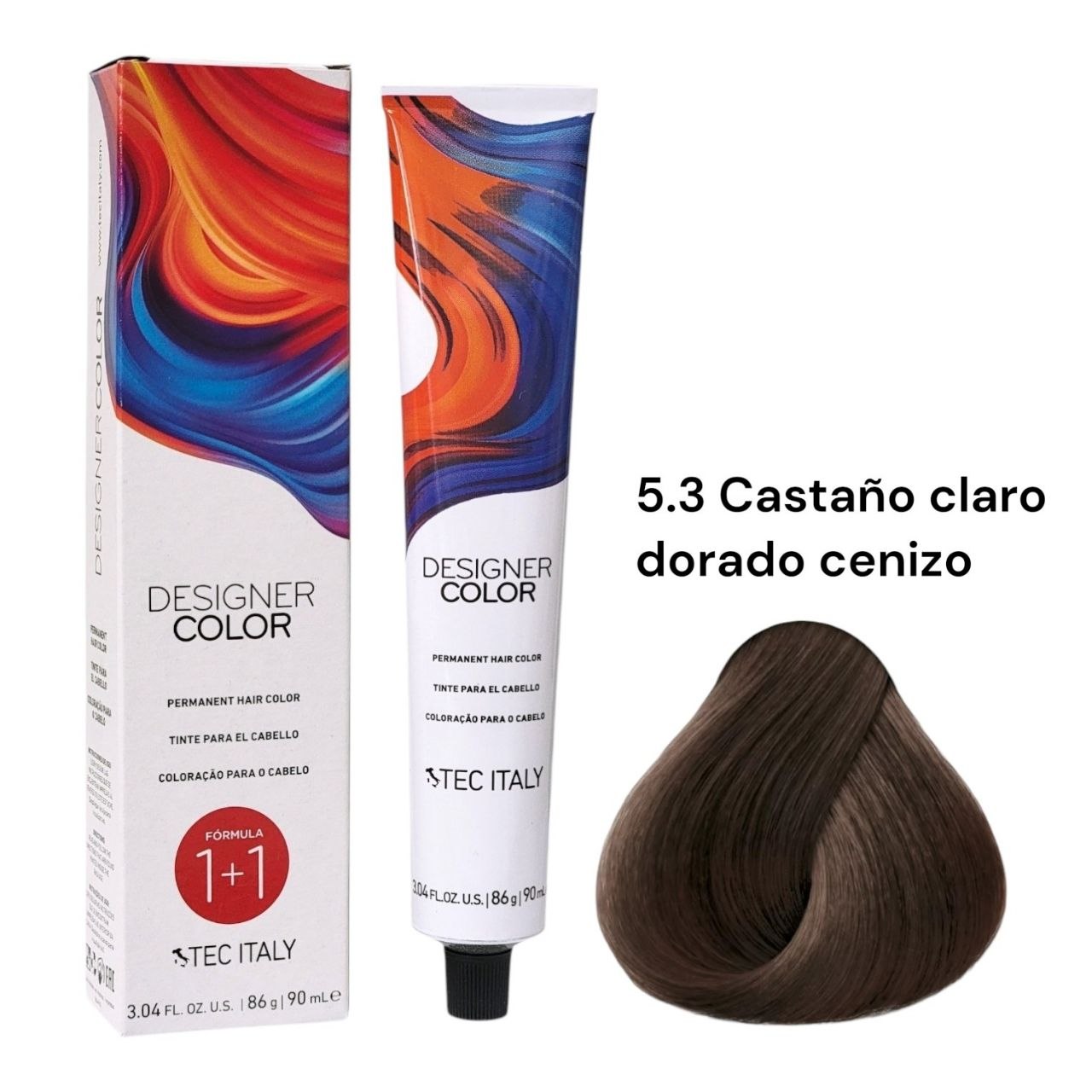 TINTE PERMANENTE PARA EL CABELLO EN CREMA CASTAÑO CLARO DORADO CENIZO 5.3 1+1 TEC ITALY 90ML