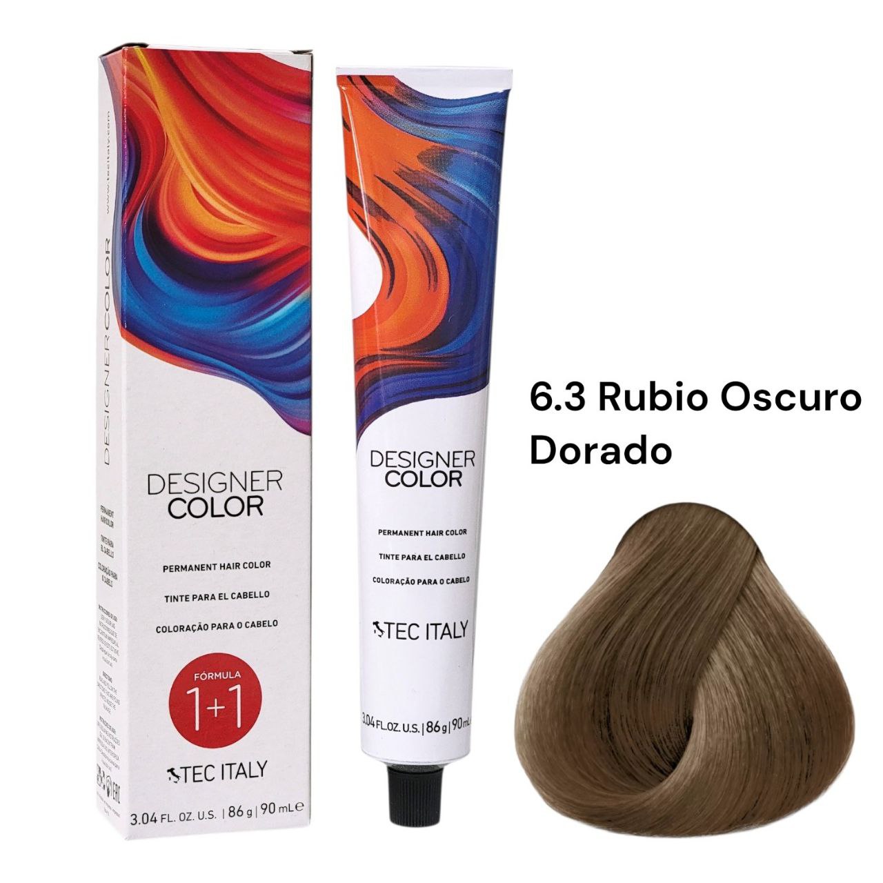 TINTE PERMANENTE PARA EL CABELLO EN CREMA RUBIO OSCURO DORADO 6.3 1+1 TEC ITALY 90ML