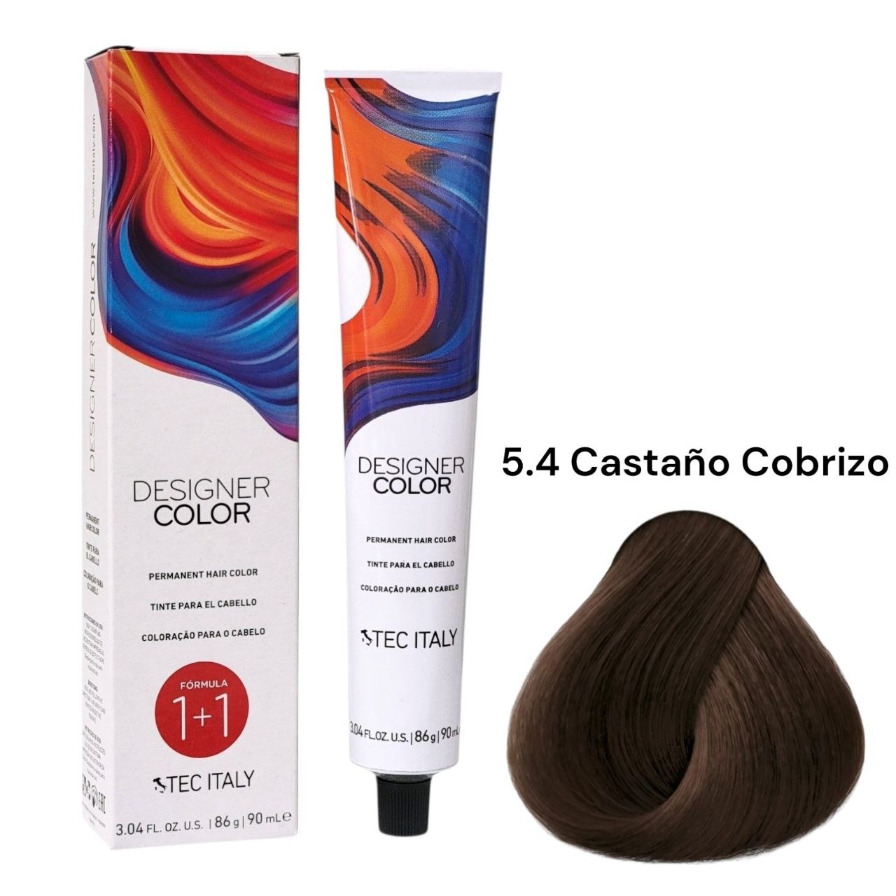 TINTE PERMANENTE PARA EL CABELLO EN CREMA CASTAÑO COBRIZO 5.4 1+1 TEC ITALY 90ML