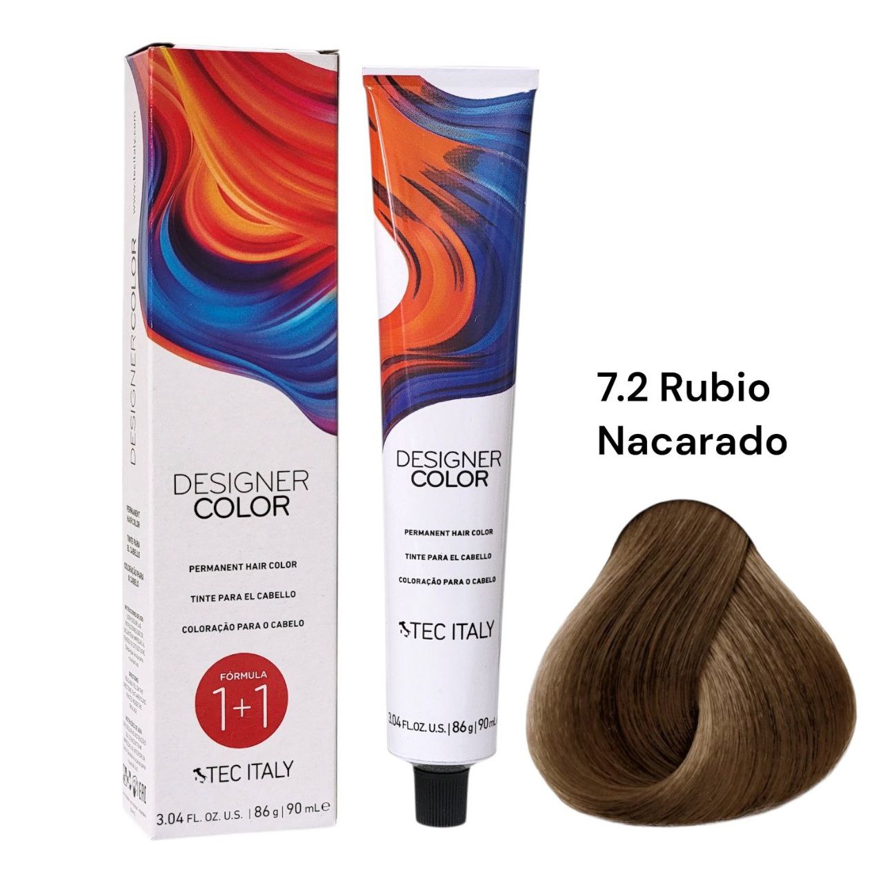 TINTE PERMANENTE PARA EL CABELLO EN CREMA RUBIO NACARADO 7.2 1+1 TEC ITALY 90ML