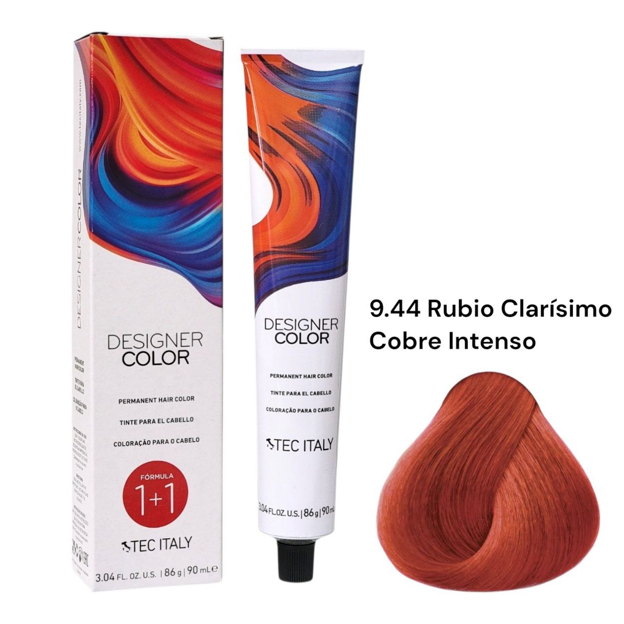 TINTE PERMANENTE PARA EL CABELLO EN CREMA RUBIO CLARISIMO COBRE INTENSO 9.44 1+1 TEC ITALY 90ML