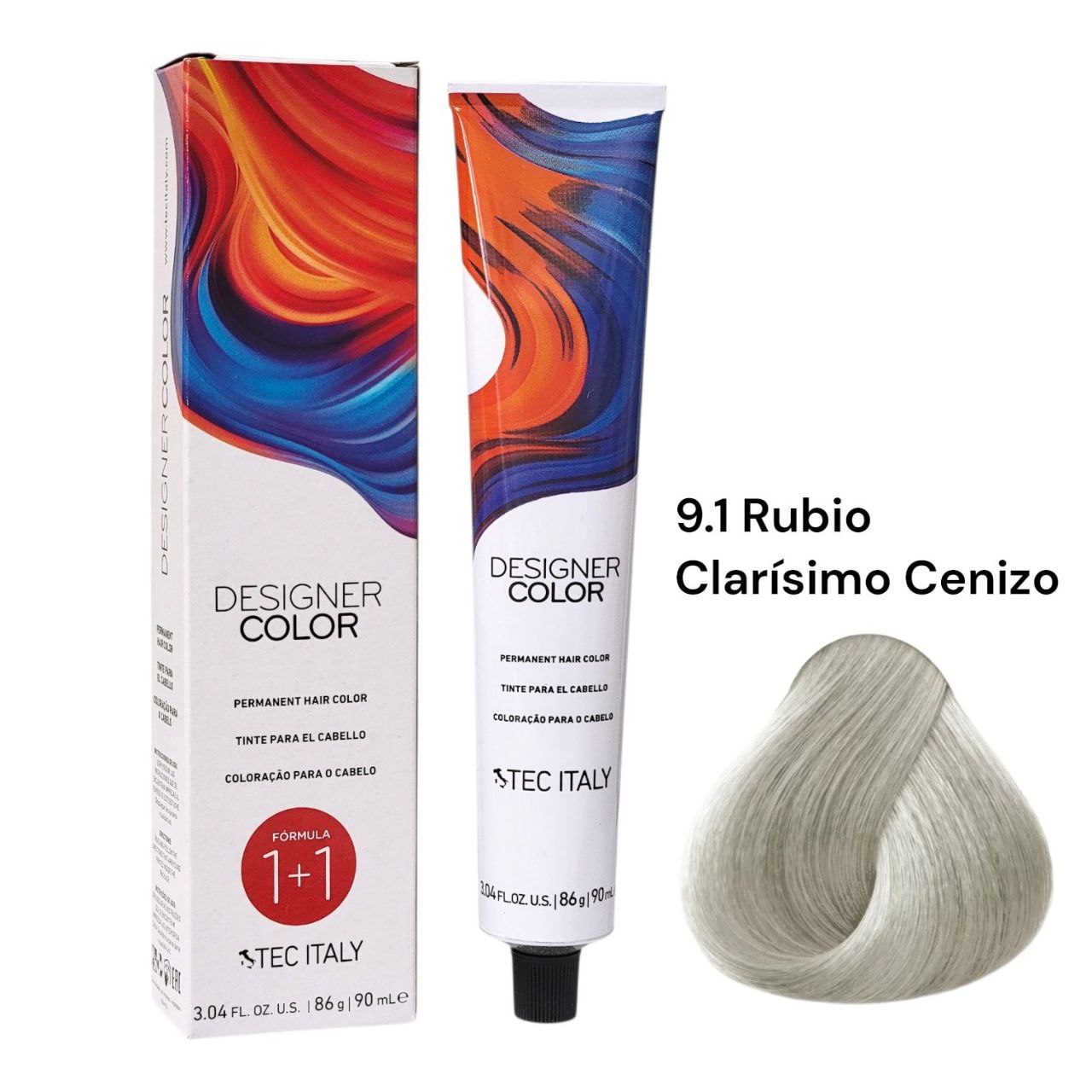 TINTE PERMANENTE PARA EL CABELLO EN CREMA RUBIO CLARISIMO CENIZO 9.1 1+1 TEC ITALY 90ML