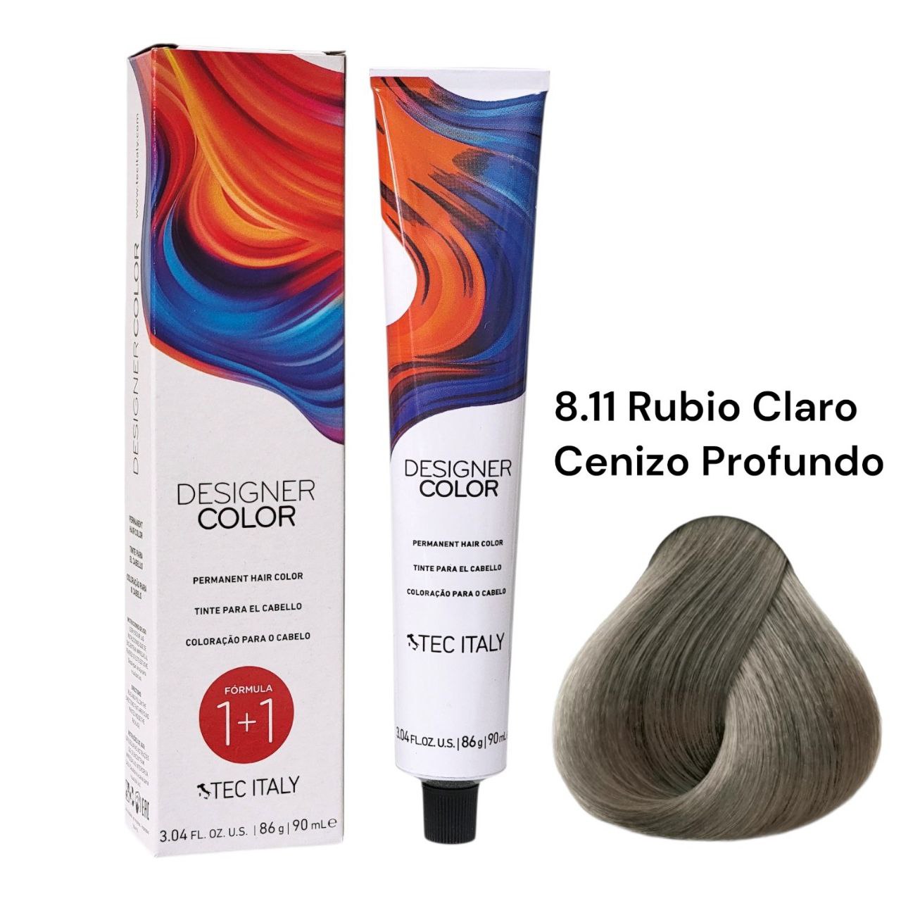 TINTE PERMANENTE PARA EL CABELLO EN CREMA RUBIO CLARO CENIZO PROFUNDO 8.11 1+1 TEC ITALY 90ML