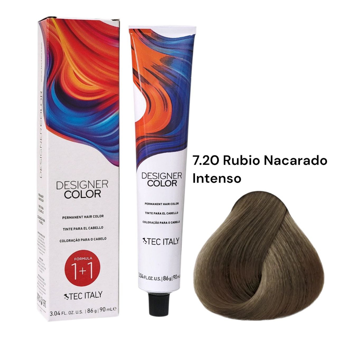 TINTE PERMANENTE PARA EL CABELLO EN CREMA RUBIO NACARADO INTENSO 7.20 1+1 TEC ITALY 90ML