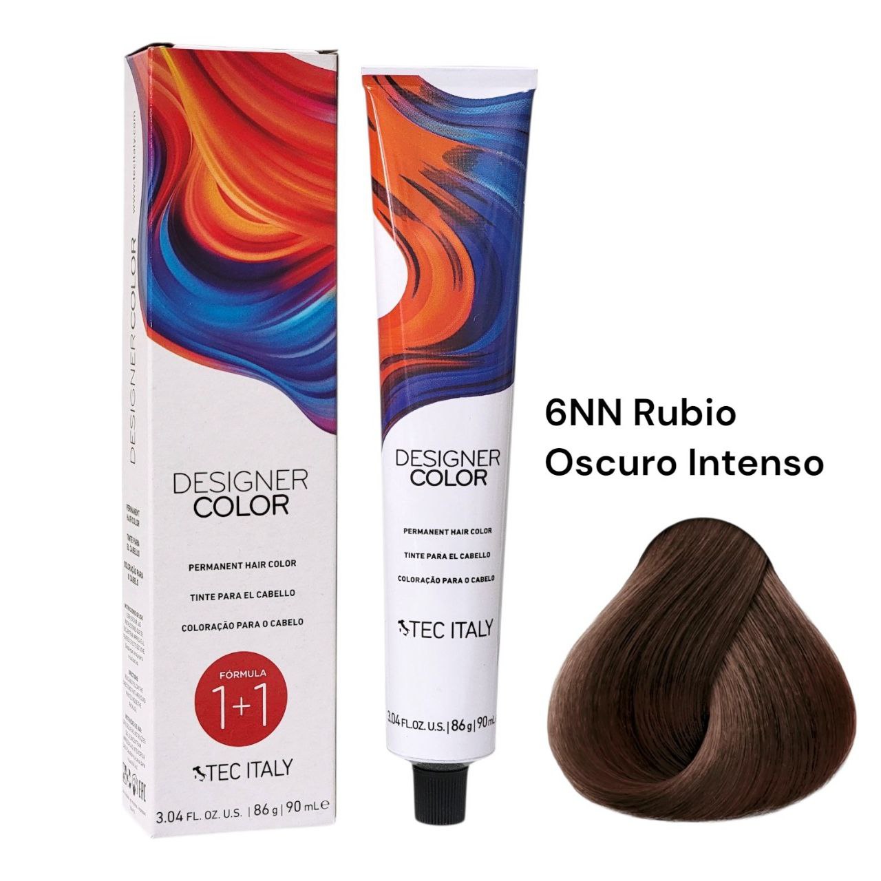 TINTE PERMANENTE PARA EL CABELLO EN CREMA RUBIO OSCURO INTENSO 6NN 1+1 TEC ITALY 90ML