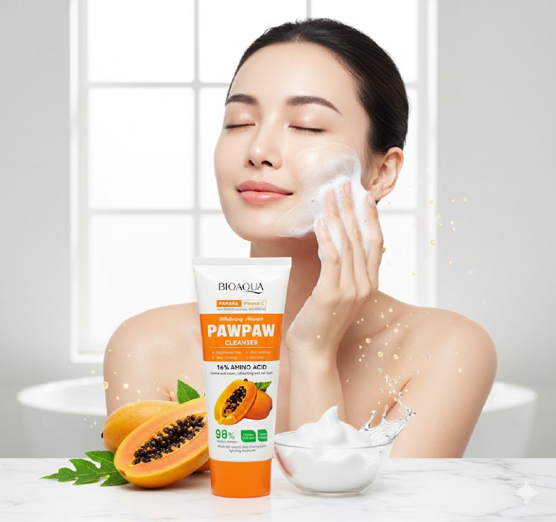 LIMPIADOR FACIAL EN CREMA DE VITAMINA C ALCARANTE 100G, OFRECE UN LIMPIADOR SUAVE QUE ACLARA LOS POROS Y ELIMINA LA PIEL CON BLANQUEAMIENTO MULTIDIMENSIONAL, ESOUMA LIGERA QUE DEJA LA PIEL SUAVE Y BRILLANTE BIOAQUA