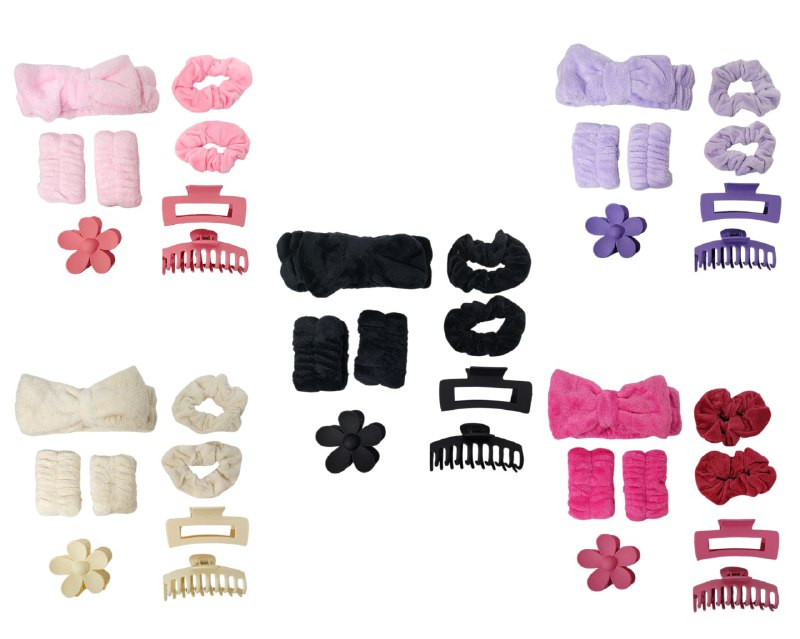 KIT DE ACCESORIO PARA EL CABELLO DIADEMA DE 8 PIEZAS, 5 COLORES