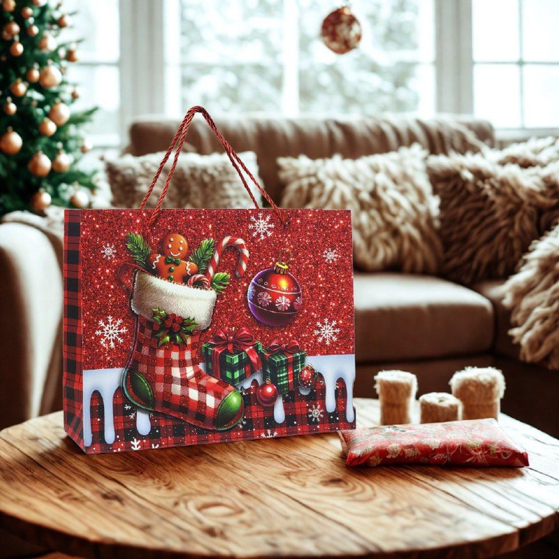 BOLSA DE REGALO NAVIDEÑA LARGA HORIZONTAL 39X30X11CM