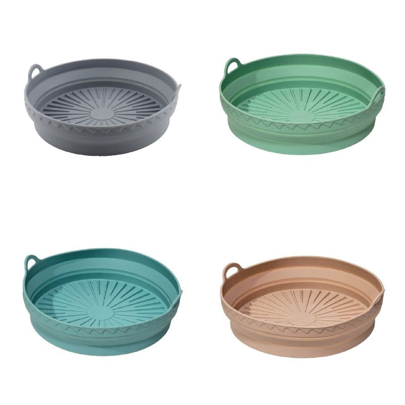 ORGANIZADOR RECIPIENTE MOLDE PLEGABLE DE SILICONA PARA HORNO O USAR EN FREIDORA DE AIRE, RESISTENTE A ALTAS TEMPERATURAS 4 COLORES