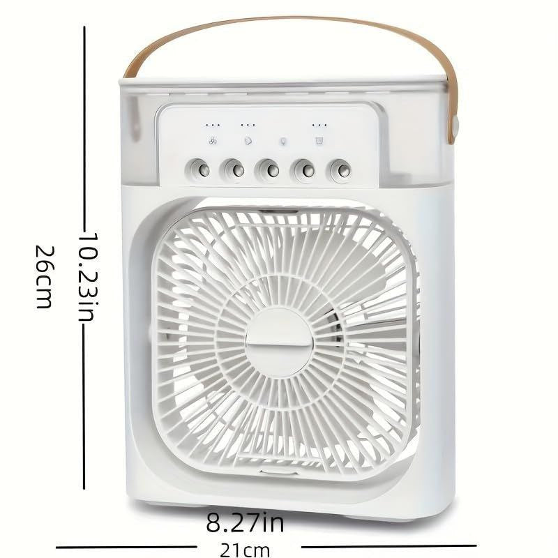 VENTILADOR MINI PORTATIL CON HUMIFICACION DE 3 VELOCIDADES, INCLUYE TANQUE DE AGUA PARA GENERAR NIEBLA FINA REFRESCANTE, SILENCIOSO Y COMODO