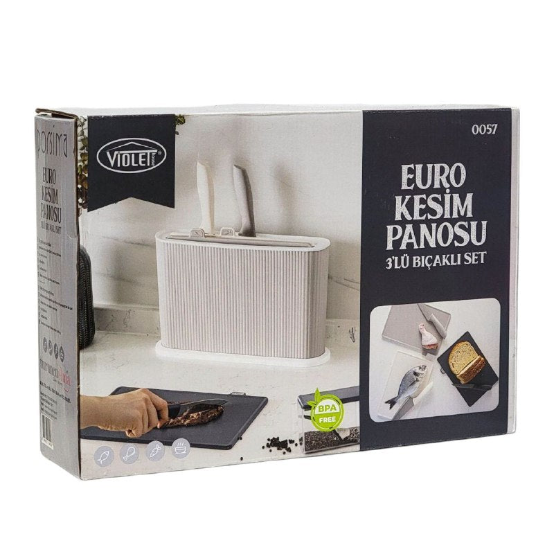 TABLAS DE PICAR EN SET 3 TABLAS, 3 CUCHILLOS 1 BASE VIOLET HOME