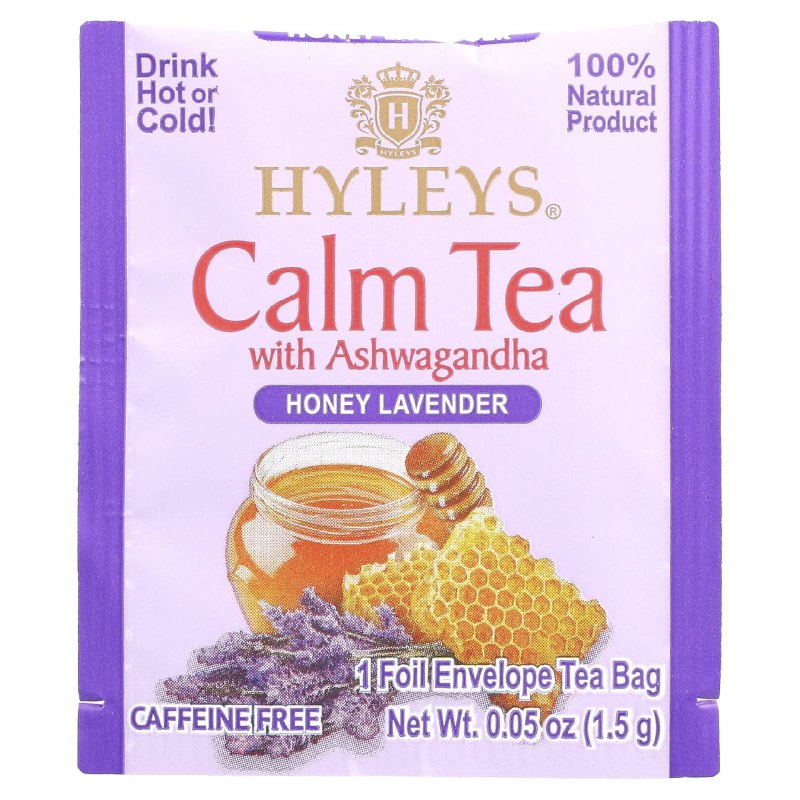 TE CALMANTE CON ASHWAGANDHA, BEBER EN CALIENTE O FRIO, SABOR A MIEL Y LAVANDA SIN CAFEINA HYLEYS 25UND
