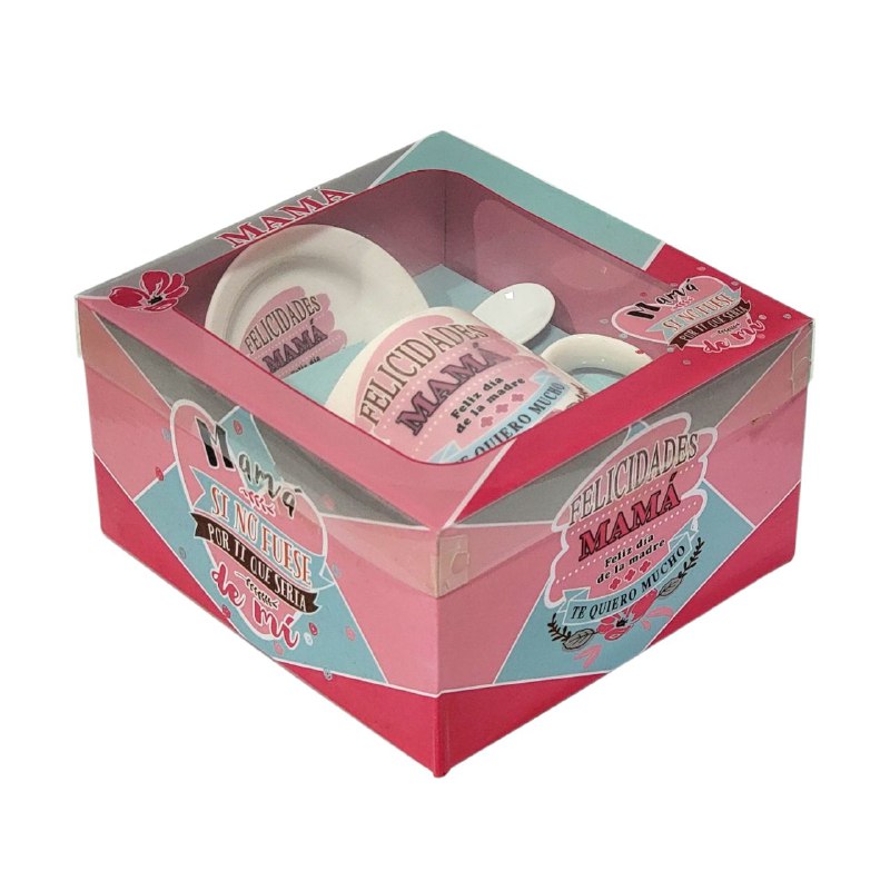 SET DE TAZA DE REGALO CON TEMATICA TE QUIERO MAMÁ 3PCS BENELI HOME