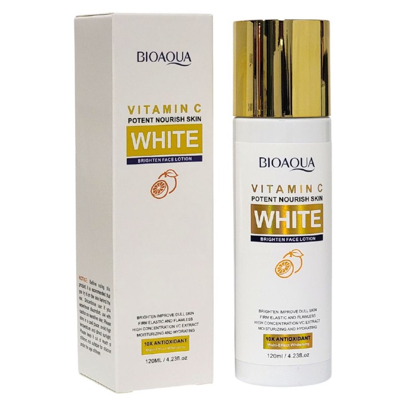 CREMA FACIAL LOCION ILUMINADORA BLANCA CON VITAMINA C, TEXTURA HIDRATANTE Y SEDOSAL NUTRE E HIDRATA LA PIEL Y BLANQUEA BIOAQUA 120ML