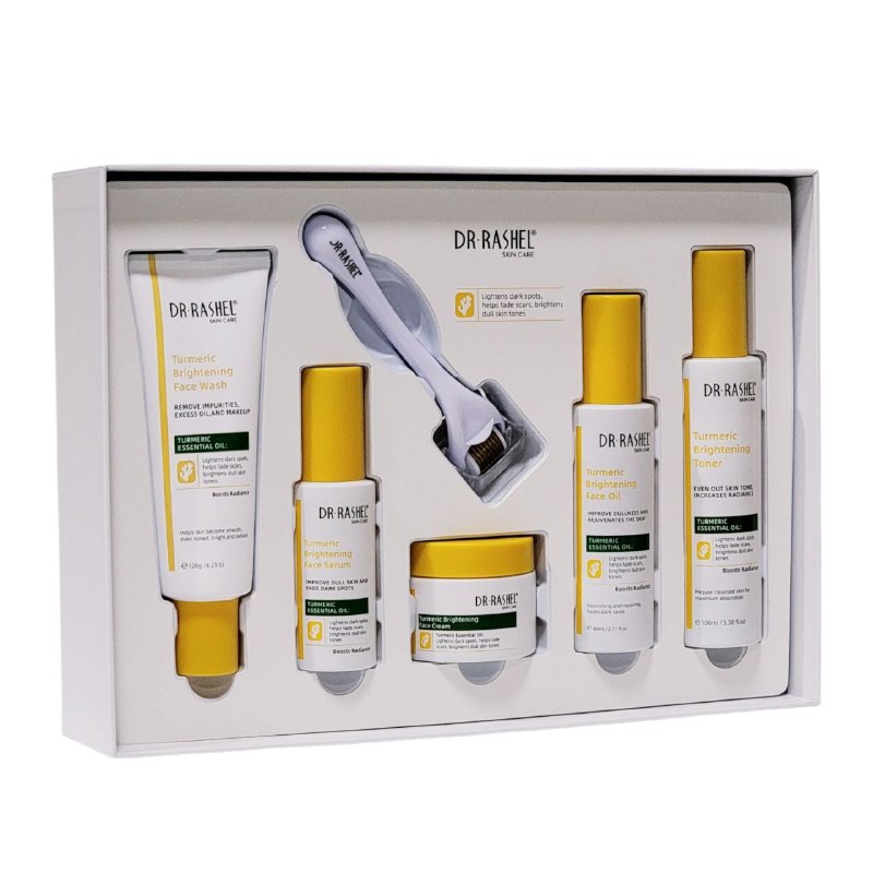 SET DE CUIDADO FACIAL DE 6 PIEZAS, DE CURCUMA EFECTO ILUMINADOR E HIDRATANTE DR RASHEL