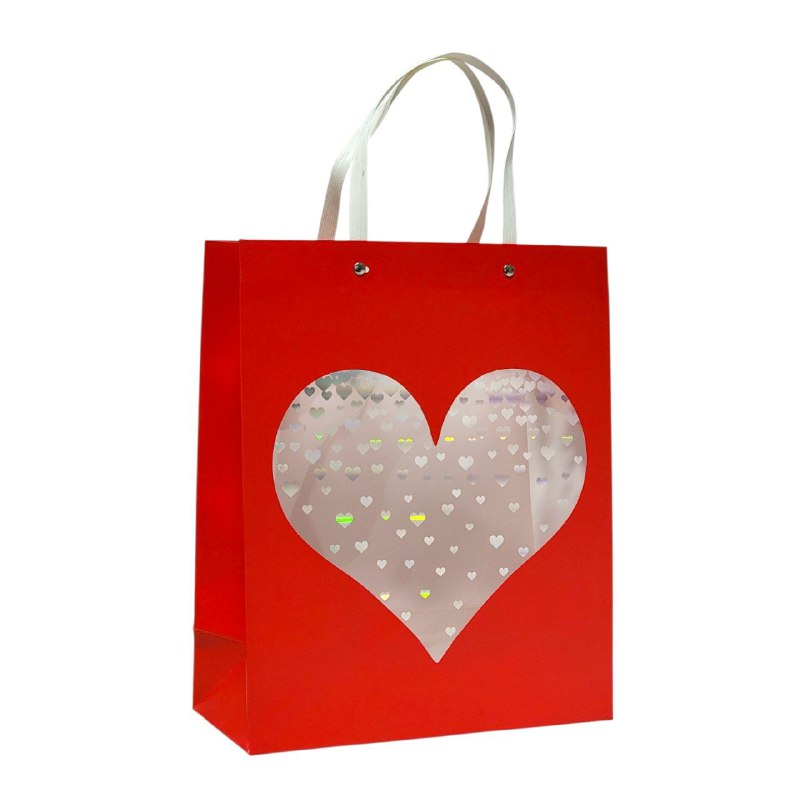 BOLSA DE REGALO DE CORAZON TRANSPARENTE MEDIANA 26X32X10CM