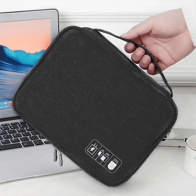 BOLSO ORGANIZADOR DE CABLE RESISTENTE AL AGUA, PARA ARTICULOS ESENCIALES DE VIAJE, PORTATIL PARA CARGADORES Y CBALES 4 COLORES 24X8CM