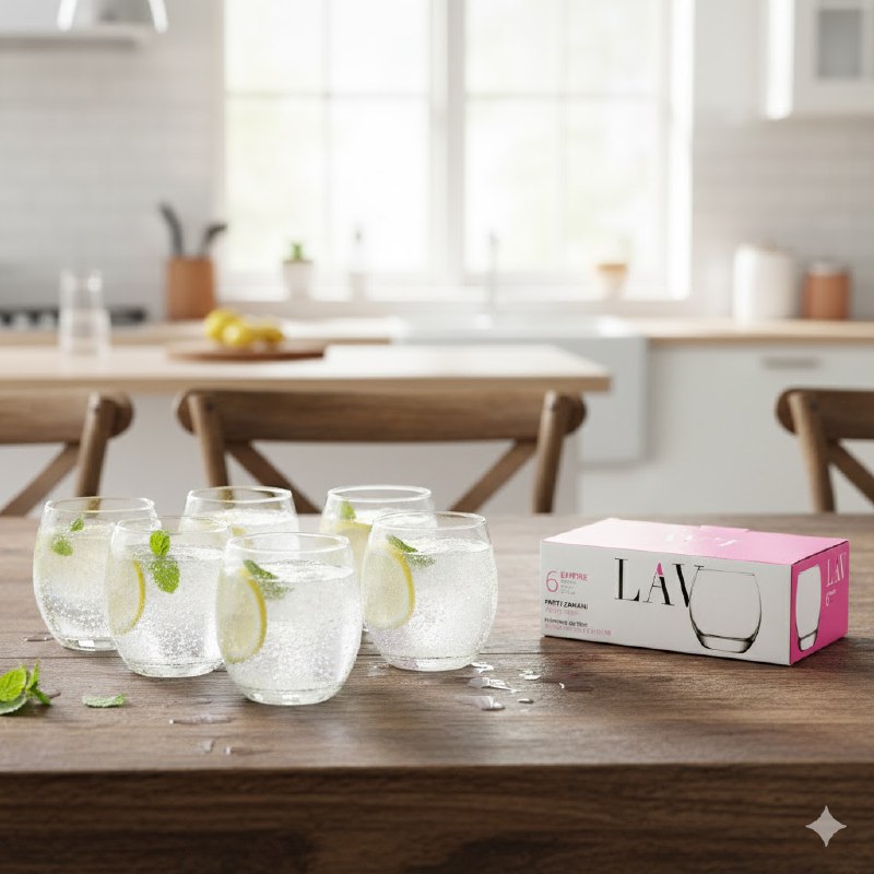 VASOS DE VIDRIO ELEGANTES Y MORDERNOS EN SET DE 6 PIEZAS LAV 391ML