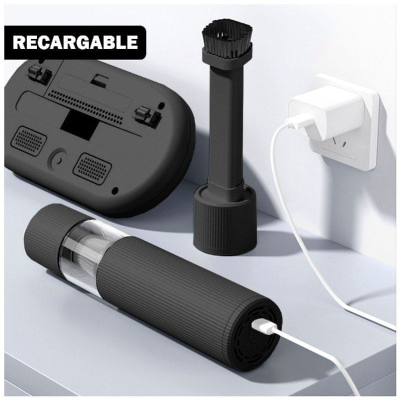 MAQUINA ASPIRADORA MINI INALAMBRICA PORTATIL, HERRAMIENTA DE LIMPIEZA MANUAL, PARA POLVO, MIGAJAS, AUTOMOVIL, DOBLE FILTRO COLOR NEGRO