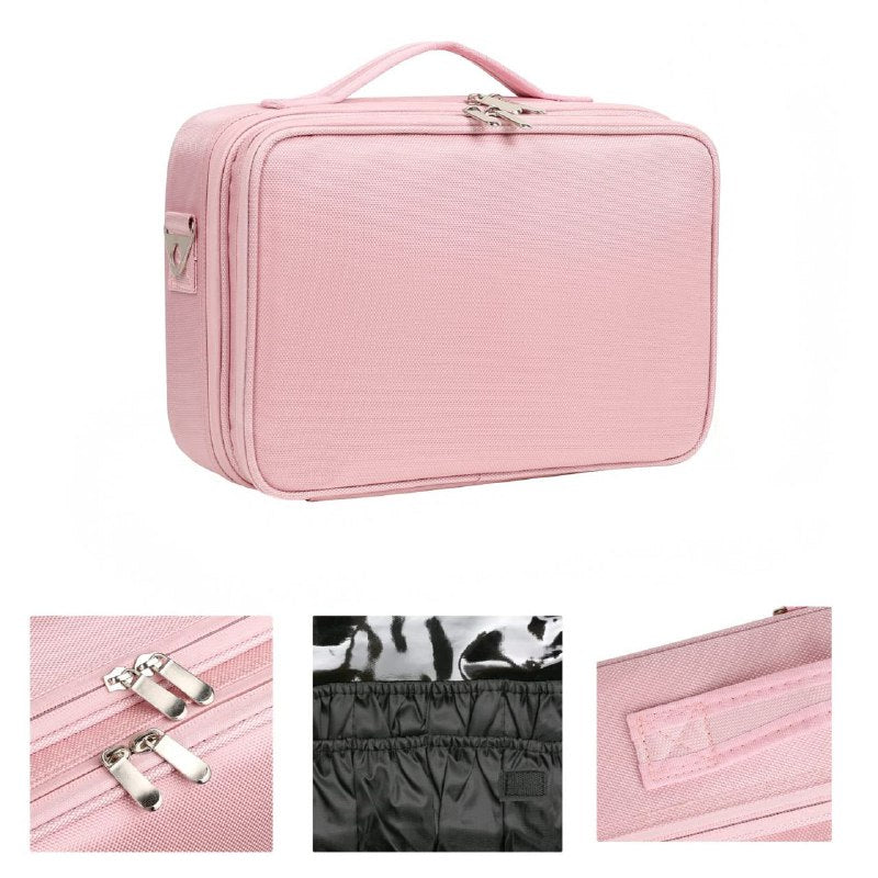 ORGANIZADOR ESTUCHE DE ALMACENAMIENTO DE MAQUILLAJE PORTATIL CON SEPARADORES AJUSTABLES ROSADO 34.5x23.5x12CM
