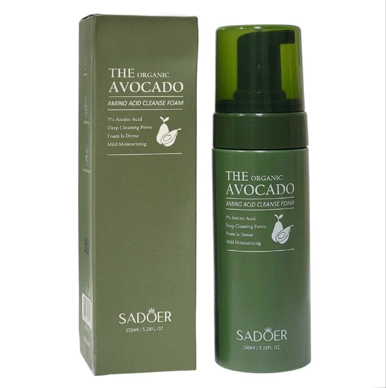 LIMPIADOR FACIAL EN ESPUMA LIMPIADORA DE ACIDO DE AGUACATE ORGANICO, PENETRA PROFUNDAMENTE LOS POROS, LIMPIA E HIDRATA LA PIEL, ELIMINA SUCIEDAD Y RESIDUO DE MAQUILLAJE SADOER THE ORGANIC AVOCADO 150ML