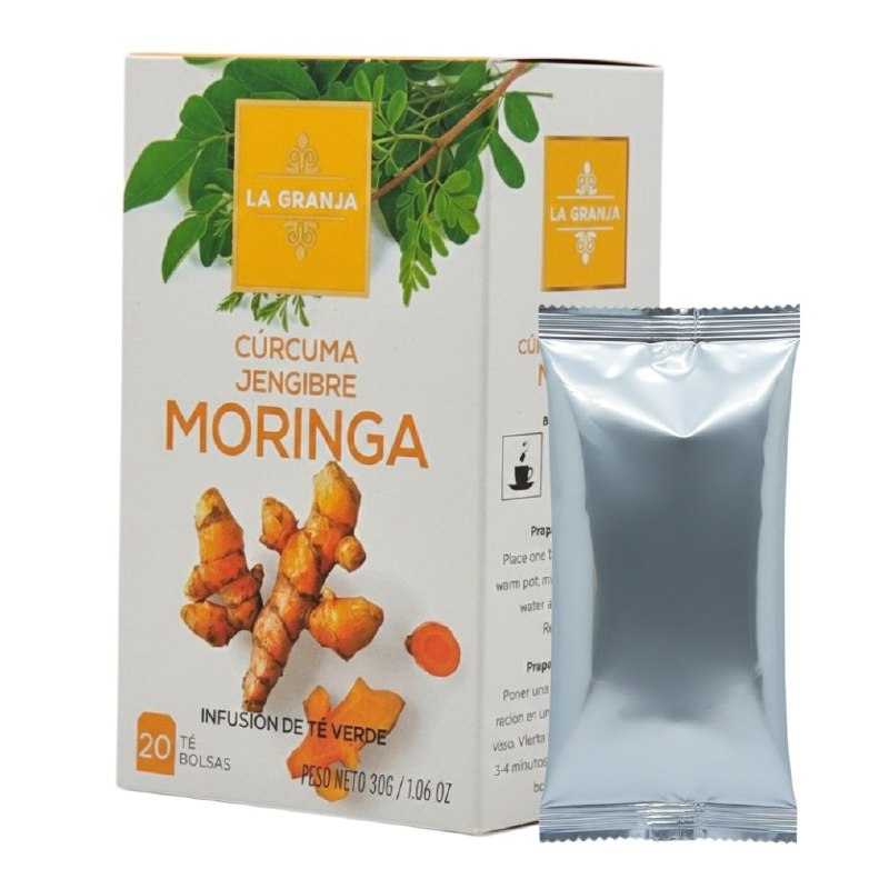 TE VERDE CON INFUSION DE CURCUMA, JENGIBRE Y MORINGA PARA EL BIENESTAR Y ENERGIA LA GRANJA 20UND