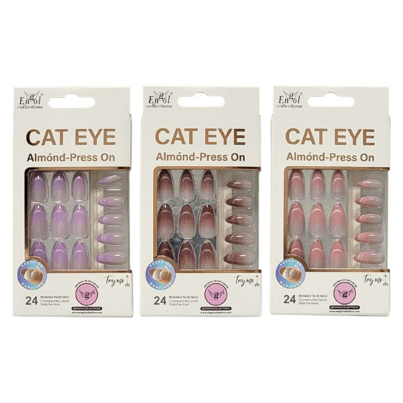 UÑAS PRESS ON, POSTIZAS REUTILIZABLES EN SET DE 24 UÑAS, LIMA, PAILLO PARA CUTICULA Y PEGAMENTO ENGOL COLLECTIONS
