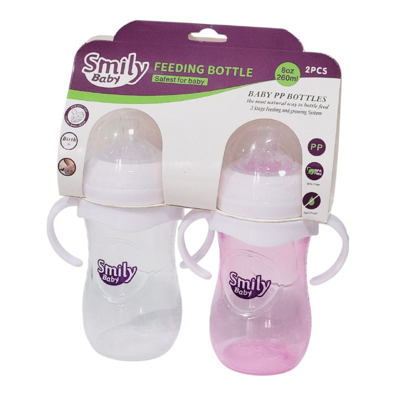 BIBERON CHUPON PARA BEBES EN SET DE 2 PIEZAS CON ASAS CAPACIDAD DE 330ML SMILY BABY