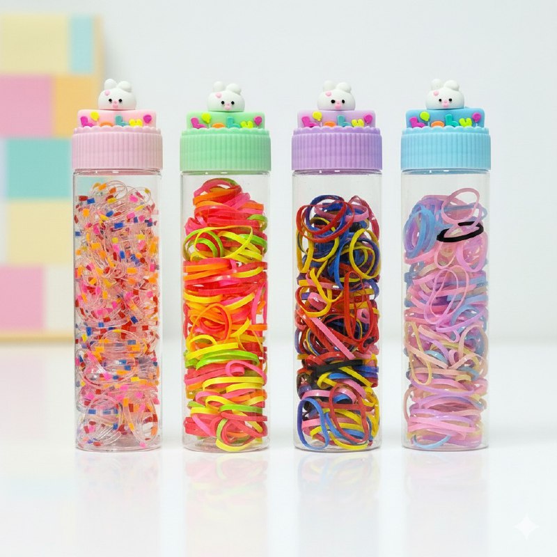 COLA, LIGAS HULES PARA EL CABELLO EN BOTECITO, PAQUETE DE 12 BOTES PARA EL DIA A DIA Y PARA TODO TIPO DE CABELLO