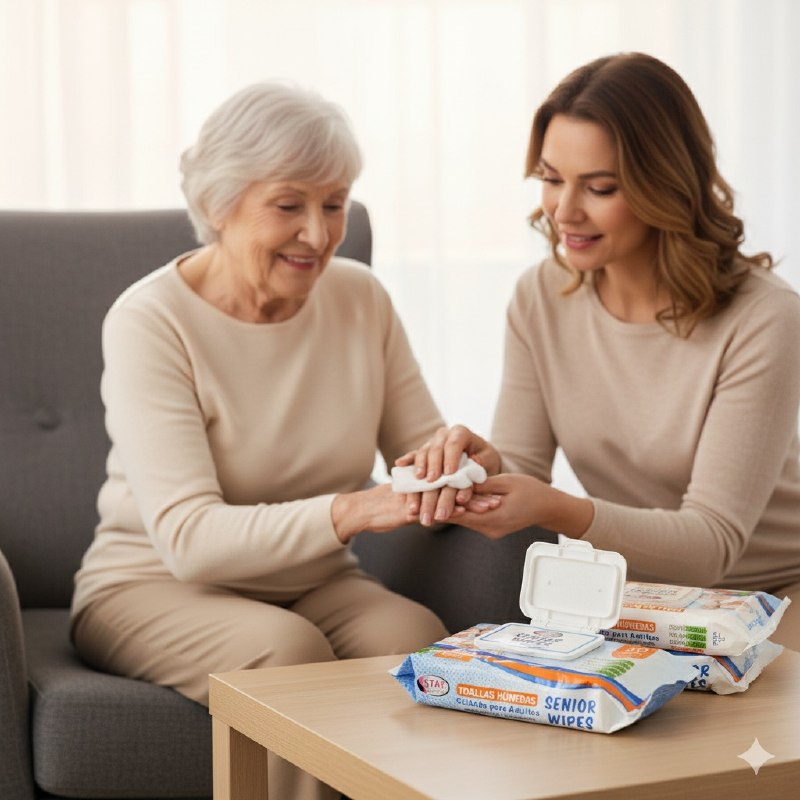 TOALLITAS HUMEDAS PARA ADULTOS MAYORES SIN ALCOHOL DE ALOE VERA Y GLISERINA STAY BEAUTIFUL 50UND