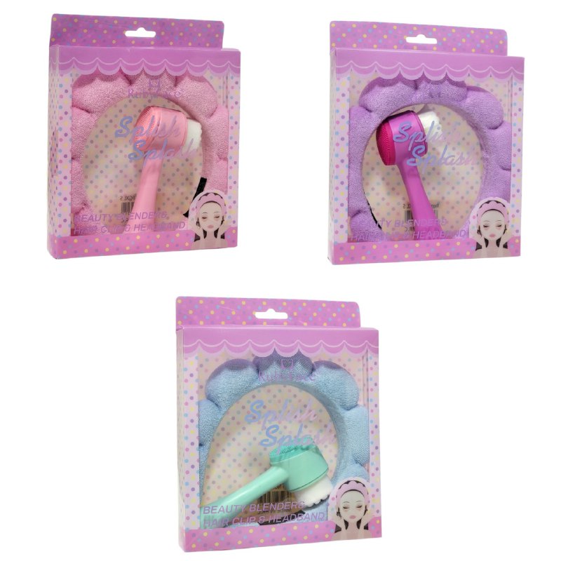 KIT DE CUIDADO FACIAL, BANDA PARA EL PELO Y CEPILLO FACIAL DOBLE ACCION RUBYFACE, 3 COLORES