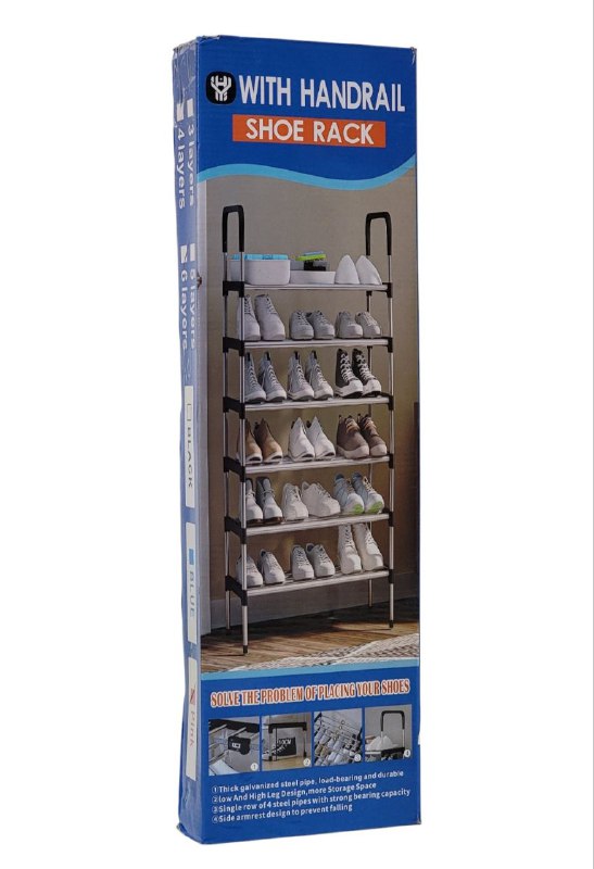 ESTANTE ORGANIZADOR DE ZAPATOS DE 6 NIVELES TUBO DE ACERO GALVANIZADO, RESISTENTE Y DURADERO WITH HANDRAIL