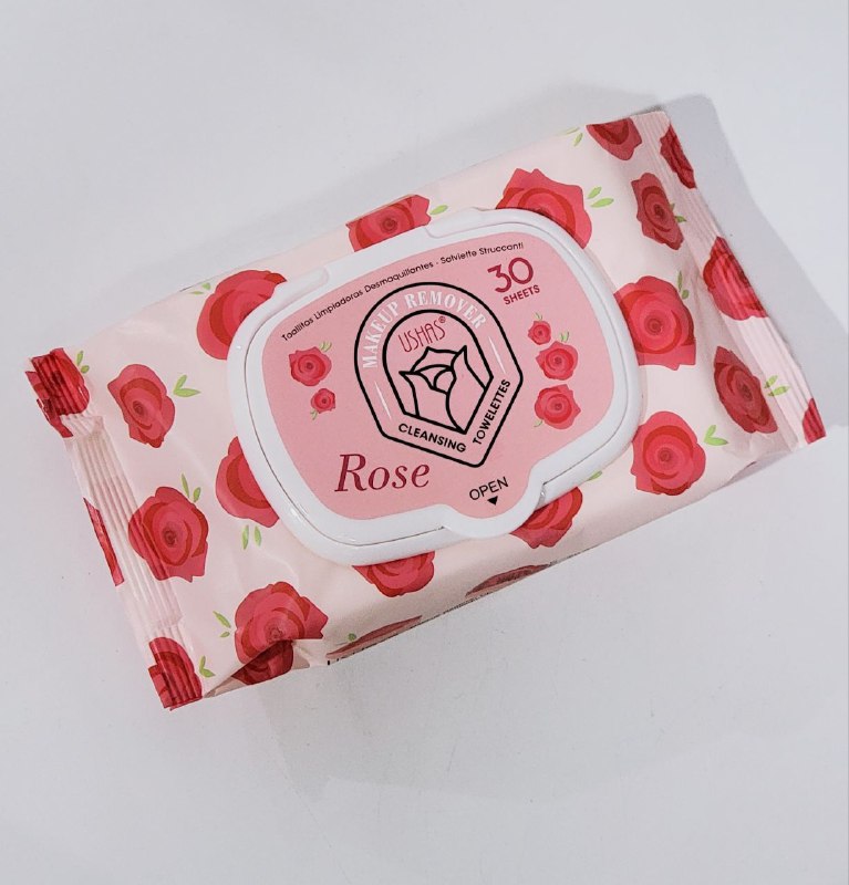 TOALLITAS HUMEDAS DESMAQUILLANTES DE ROSA, LIMPIAN Y DESMAQUILLAN EL ROSTRO, CUELLO Y OJOS USHAS 30UND