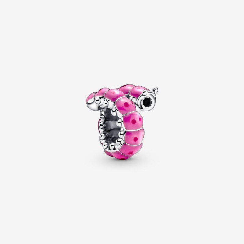 PCHARM2877 FORMA DE ORUGA ROSADA PANDORA PLATA 9.25