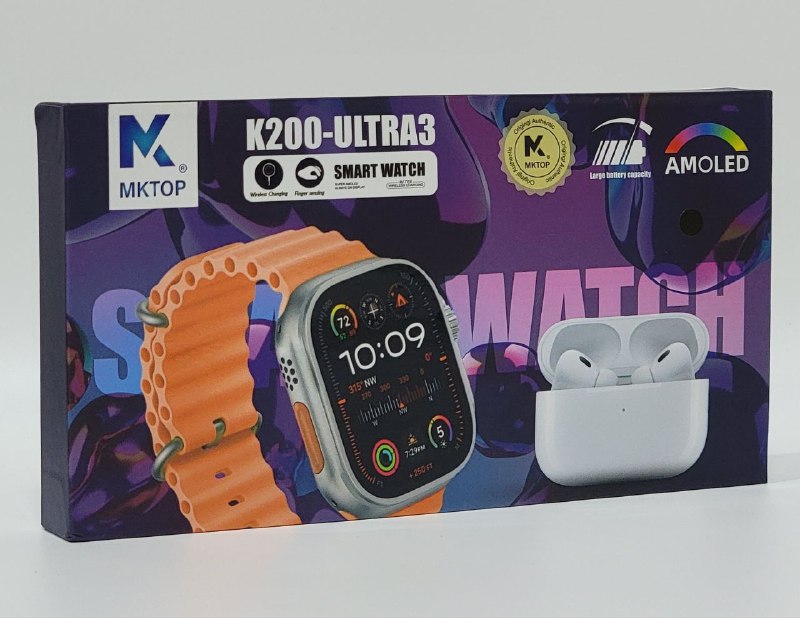 AUDIFONOS AURICULARES INALAMBRICOS Y RELOJ INTELIGENTE EN SET MKTOP K200-ULTRA3 SMART WATCH