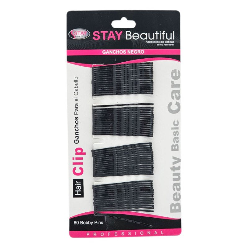 GANCHO PARA EL CABELLO TIPO CLIP COLOR NEGRO EN SET DE 60 PIEZAS STAY BEAUTIFUL