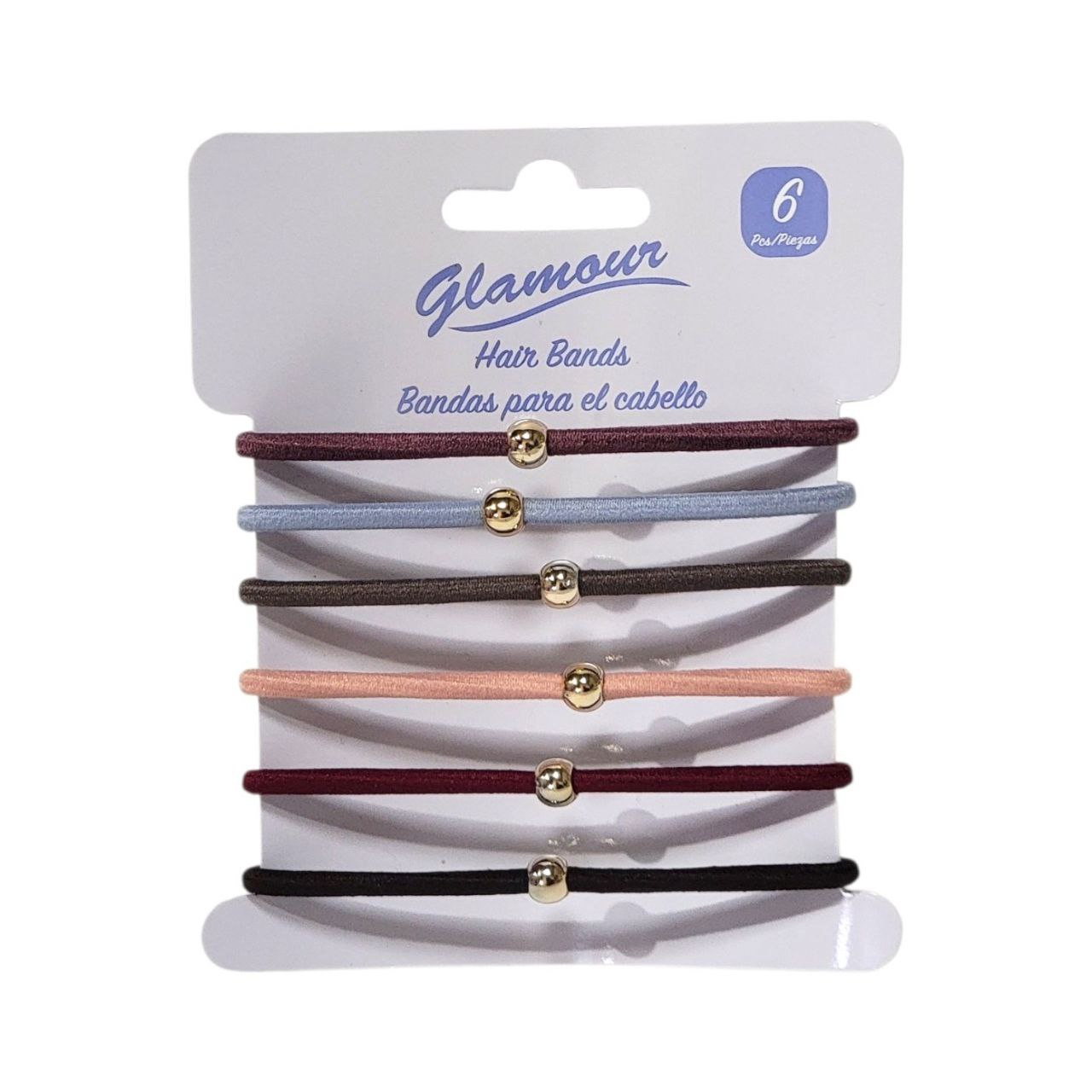 SET DE COLAS PARA EL CABELLO DE COLORES CON PERLA DORADA 6PCS GLAMOUR