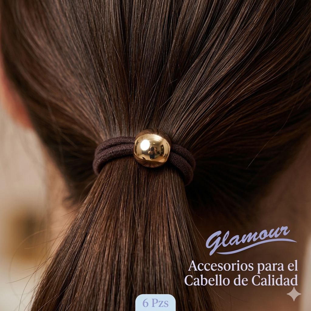 SET DE COLAS PARA EL CABELLO DE COLORES CON PERLA DORADA 6PCS GLAMOUR