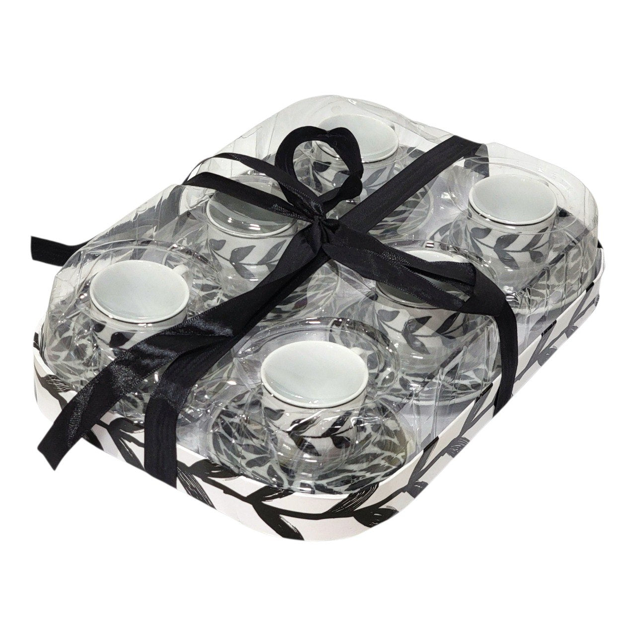 SET DE TAZAS Y PLATOS CON PATRON DE HOJAS 12PCS LIFEART